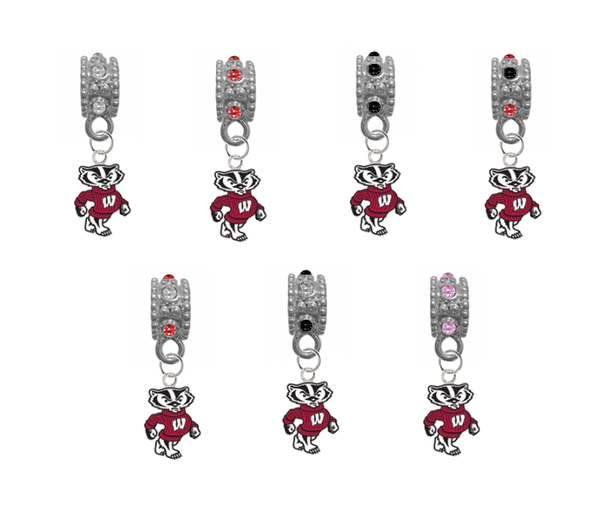 Wisconsin Badgers Mascot NCAA Crystal Rhinestone European Bracelet Charm