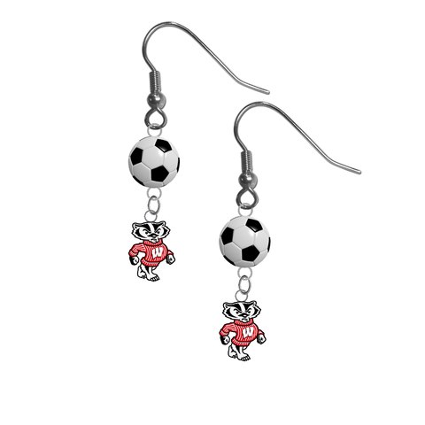 Wisconsin Badgers Mascot NCAA Soccer Dangle Earrings