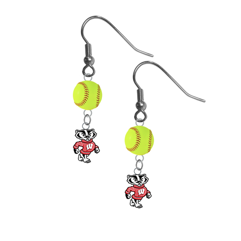 Wisconsin Badgers Mascot NCAA Fastpitch Softball Dangle Earrings