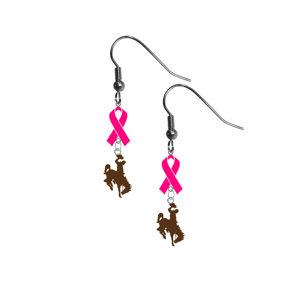 Wyoming Cowboys Breast Cancer Awareness Hot Pink Ribbon Dangle Earrings