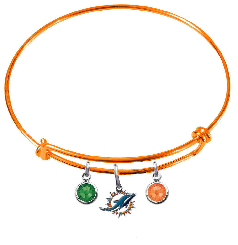 Miami Dolphins Orange NFL Expandable Wire Bangle Charm Bracelet